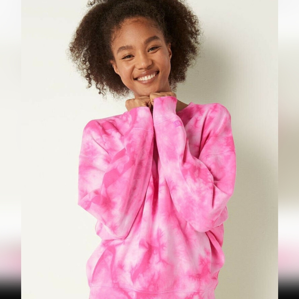 PINK BY VS crew sweatshirt neon pink tie dye
